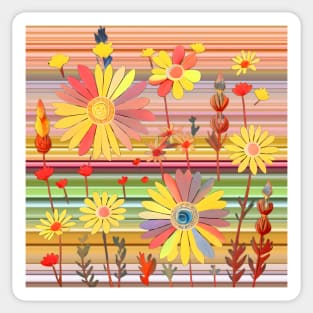 Pressed Daisies on Stripes Sticker